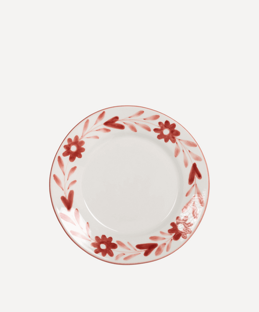 Red Flowers Hand Painted Salad Plate - Set of 4